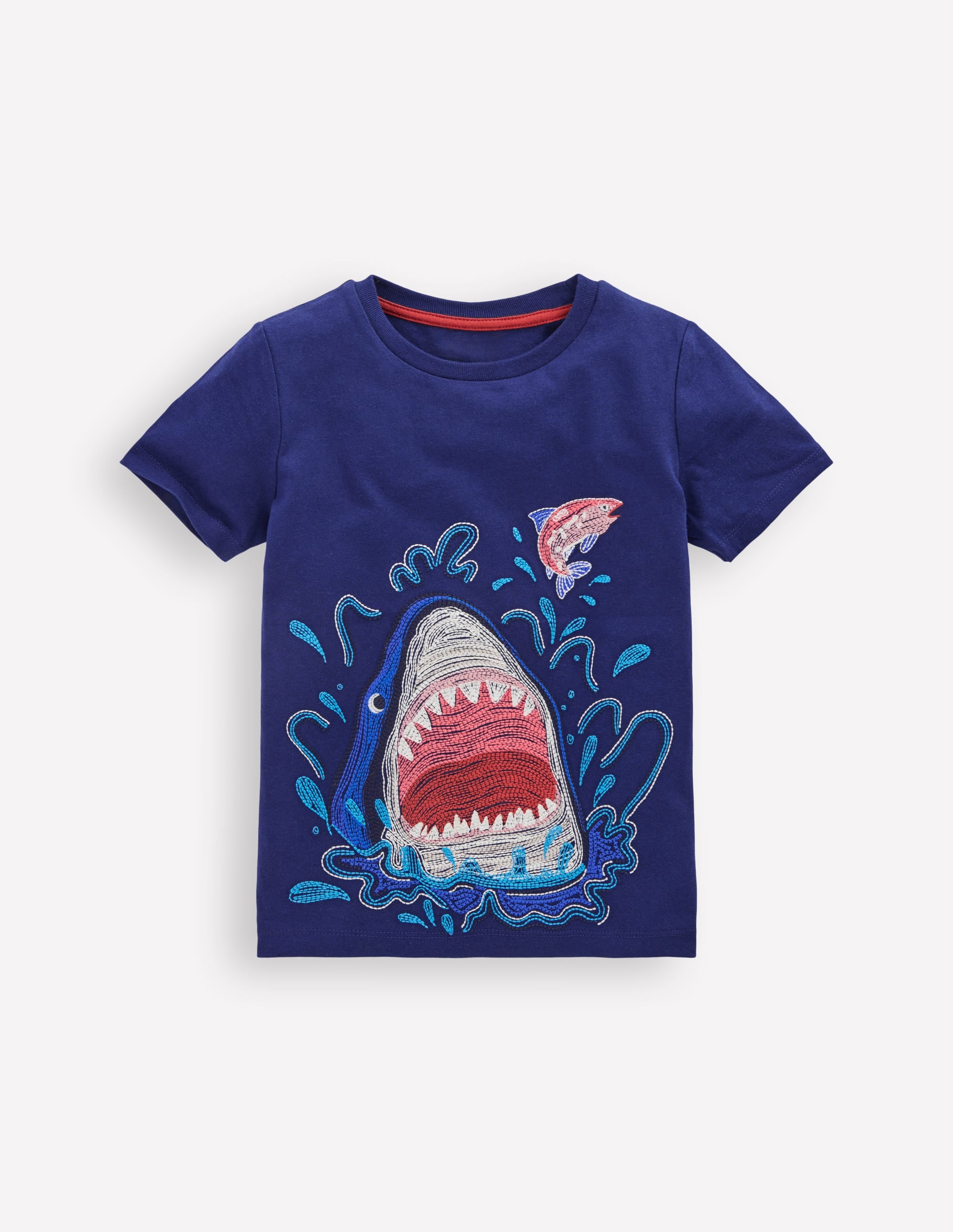 T-shirt phosphorescent à super surpiqûres-Requin bleu marine universitaire - Image 1
