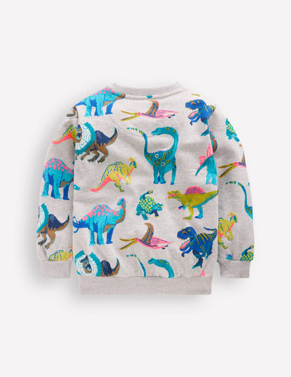 Bedrucktes Sweatshirt für den Alltag-Grau Dinosaurier-3