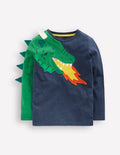 T-Shirt mit lustiger Applikation-Blau Meliert Drachenfeuer