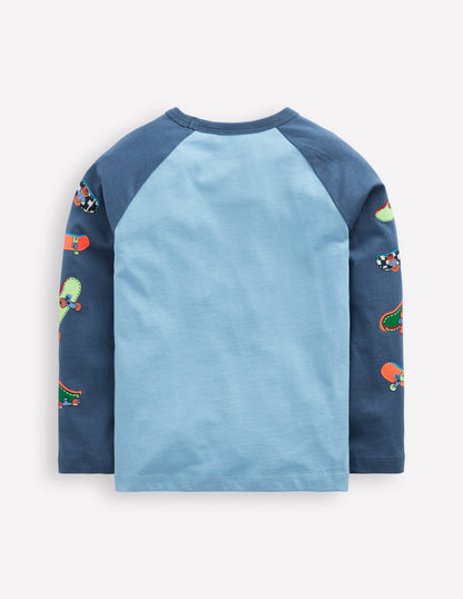 T-shirt à manches raglan imprimées-Skates week-end bleu-4