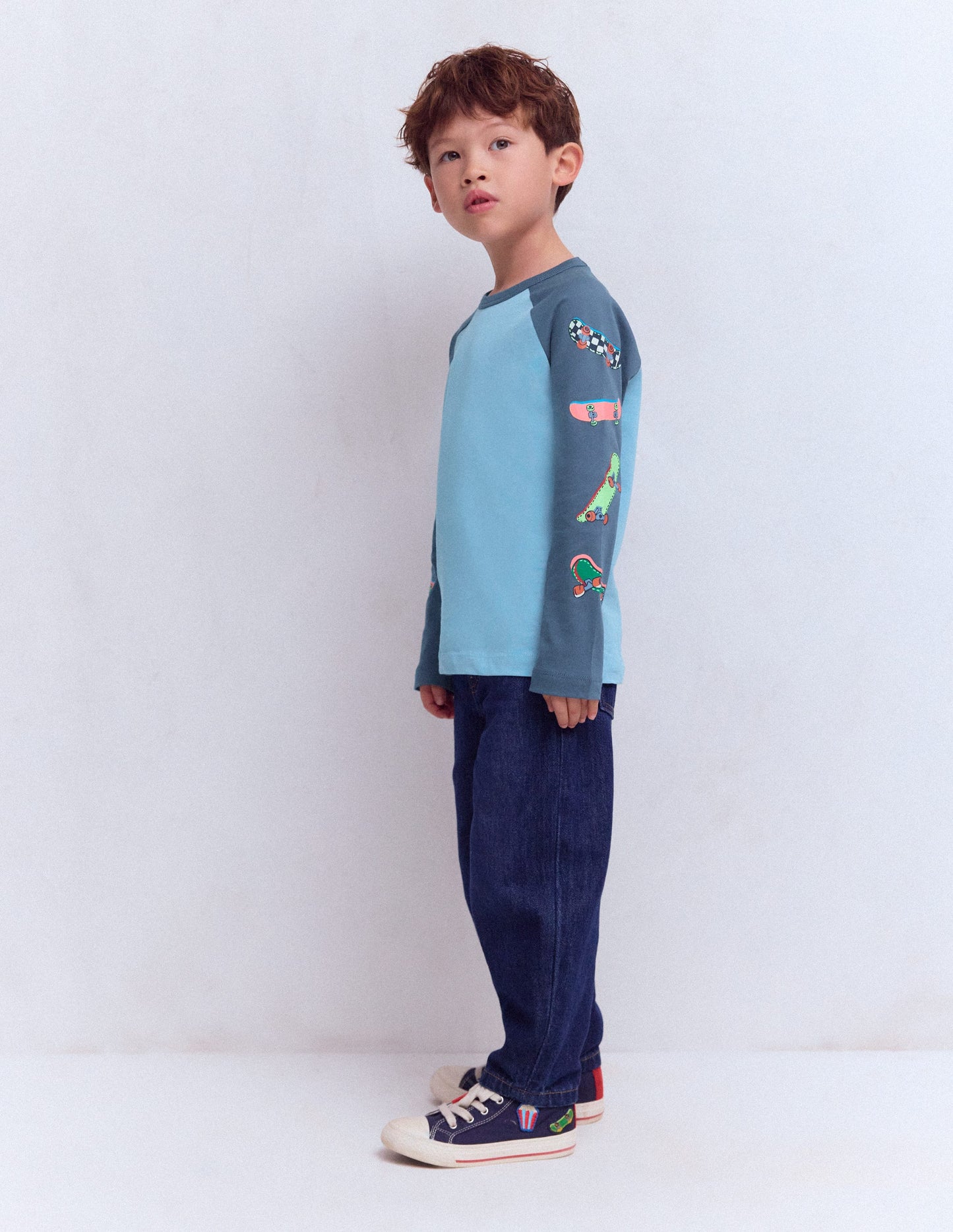 T-shirt à manches raglan imprimées-Skates week-end bleu