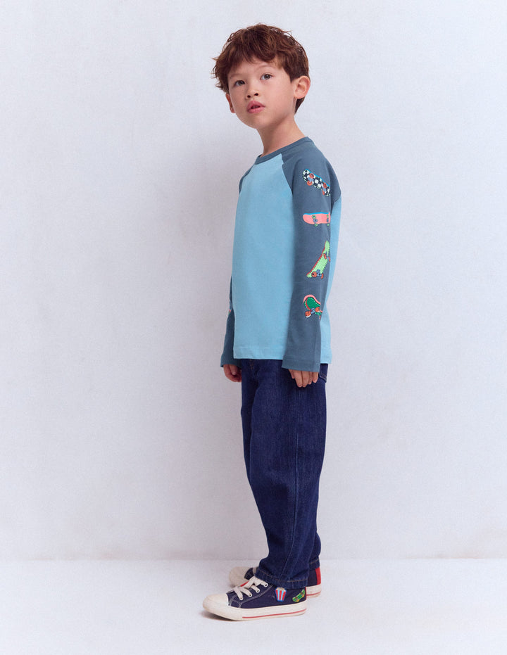 Bedrucktes Langarmshirt mit Raglanärmlen-Blau Wochenende Skateboards