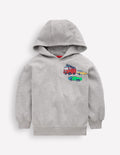 Sweat à capuche motif avant et arrière-Camion de pompiers gris chiné