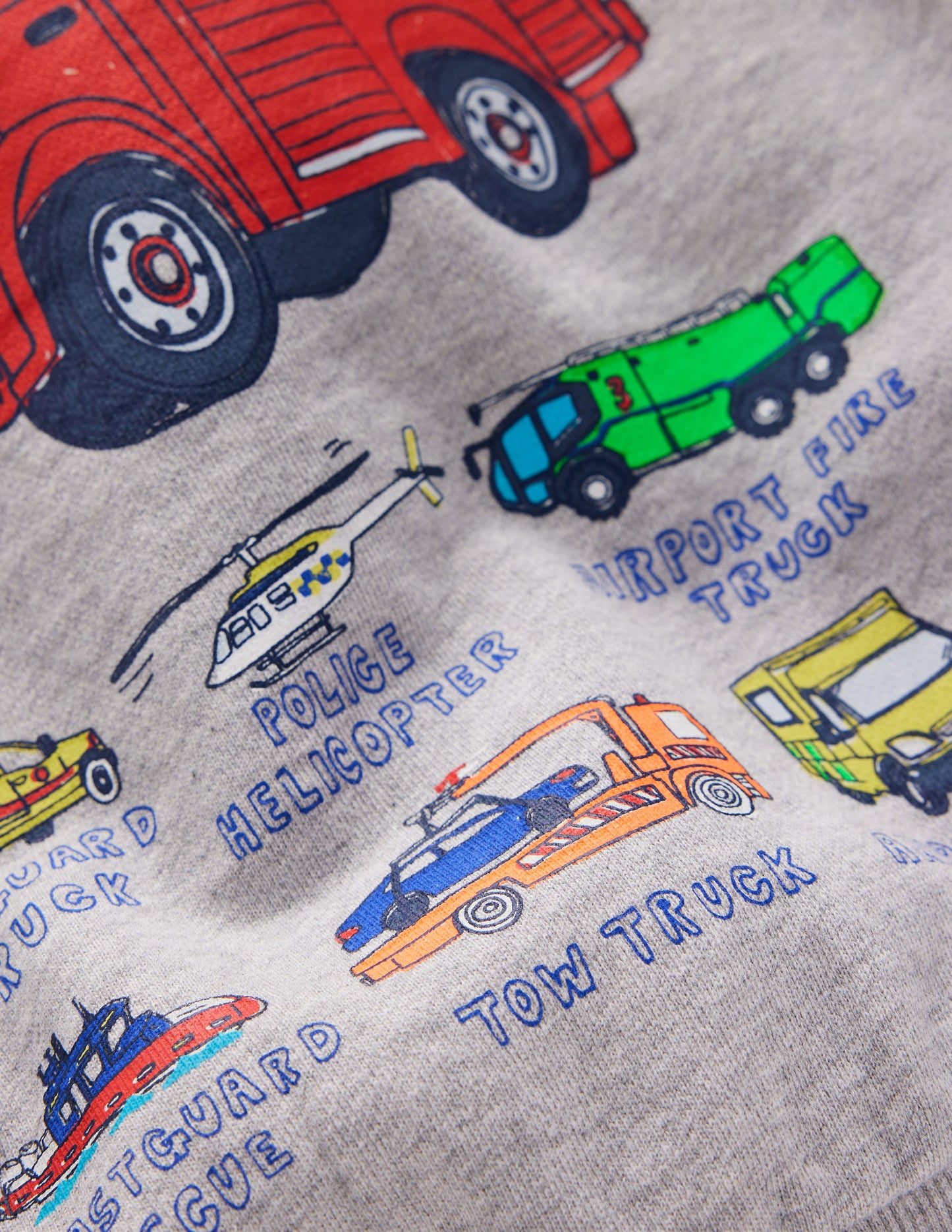 Sweat à capuche motif avant et arrière-Camion de pompiers gris chiné