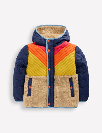 Teddyfell-Jacke mit Chevronmuster-Orange, Bunt-7