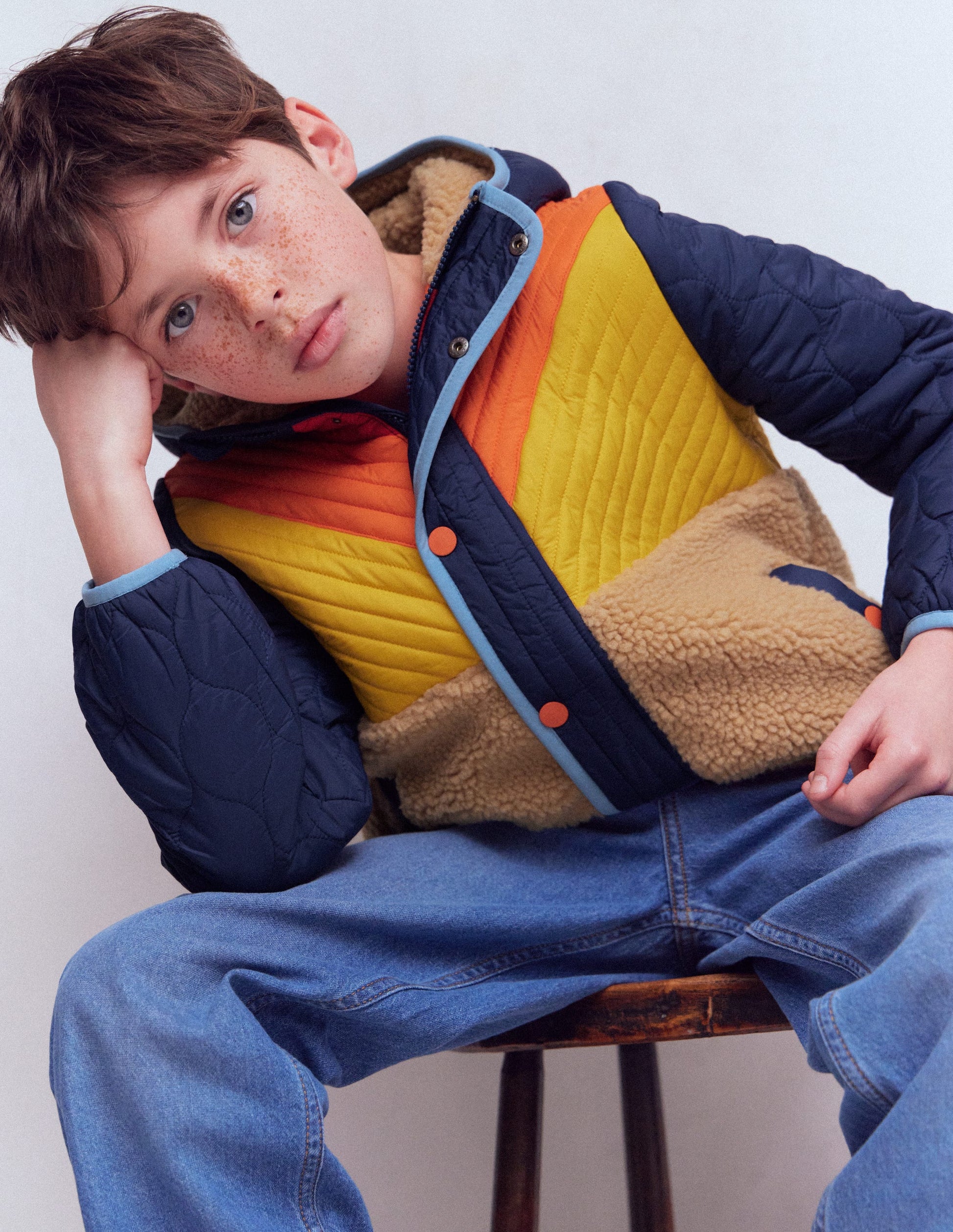 Teddyfell-Jacke mit Chevronmuster-Orange, Bunt-2