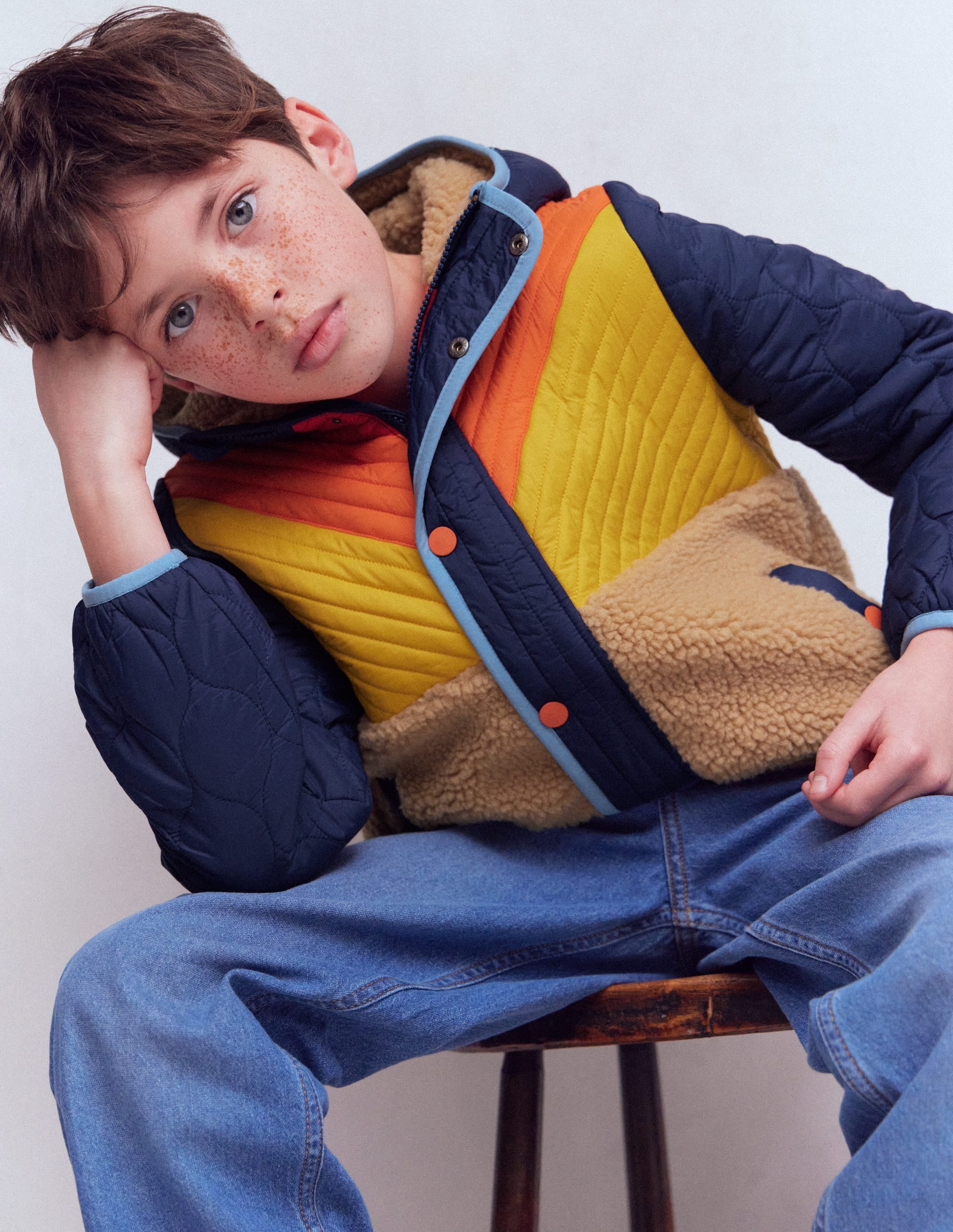 Veste en borg à chevrons-Multi orange - Image 1