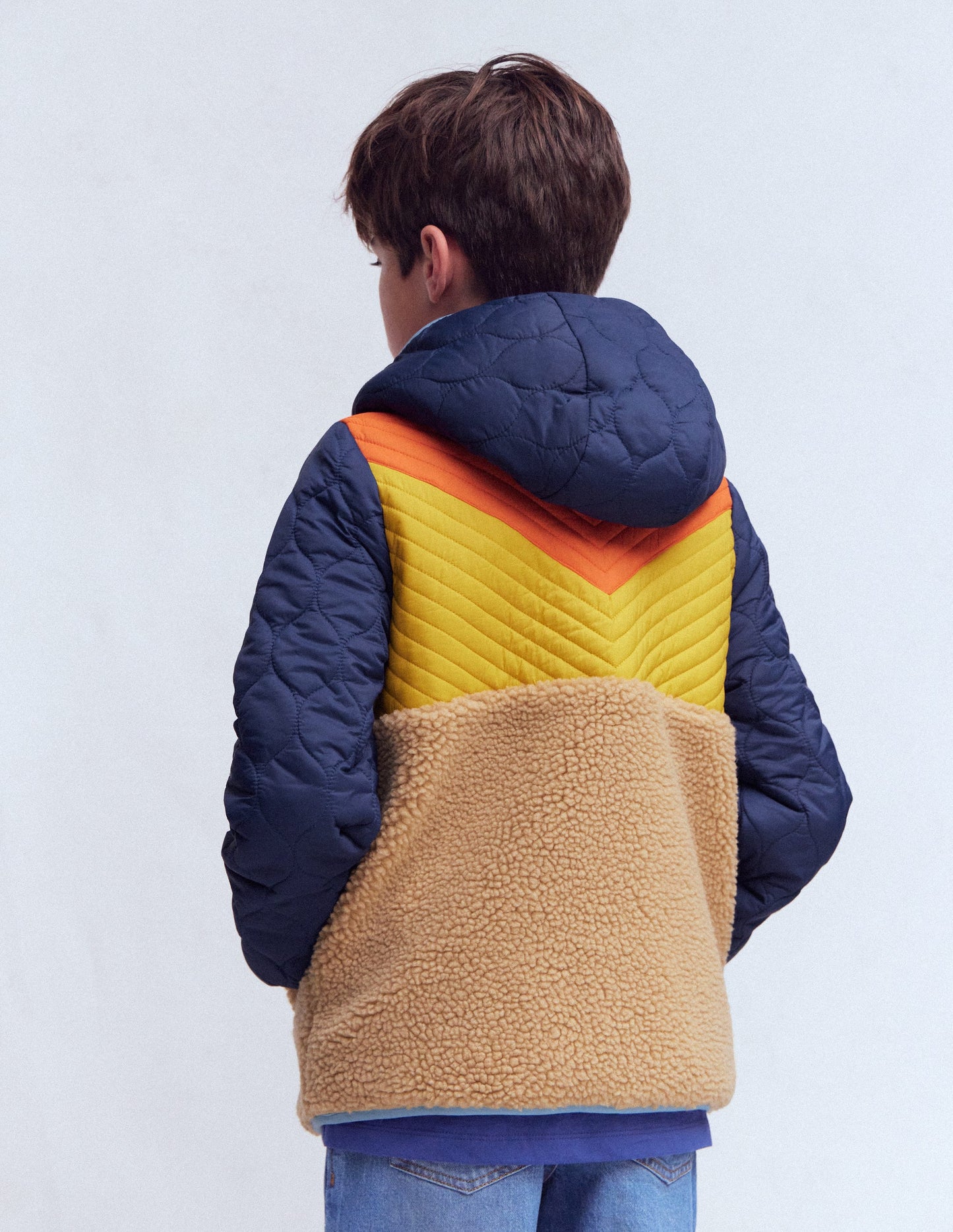 Teddyfell-Jacke mit Chevronmuster-Orange, Bunt