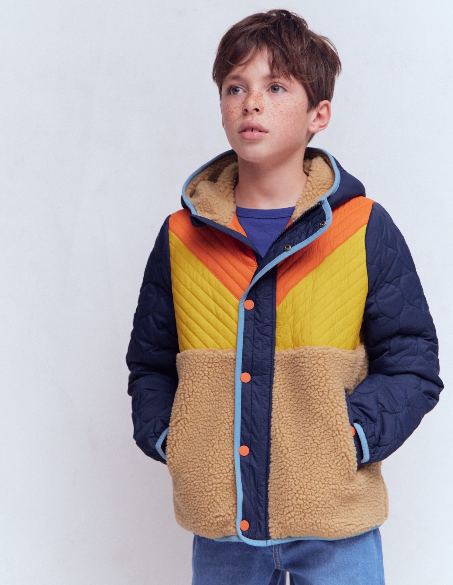Teddyfell-Jacke mit Chevronmuster-Orange, Bunt