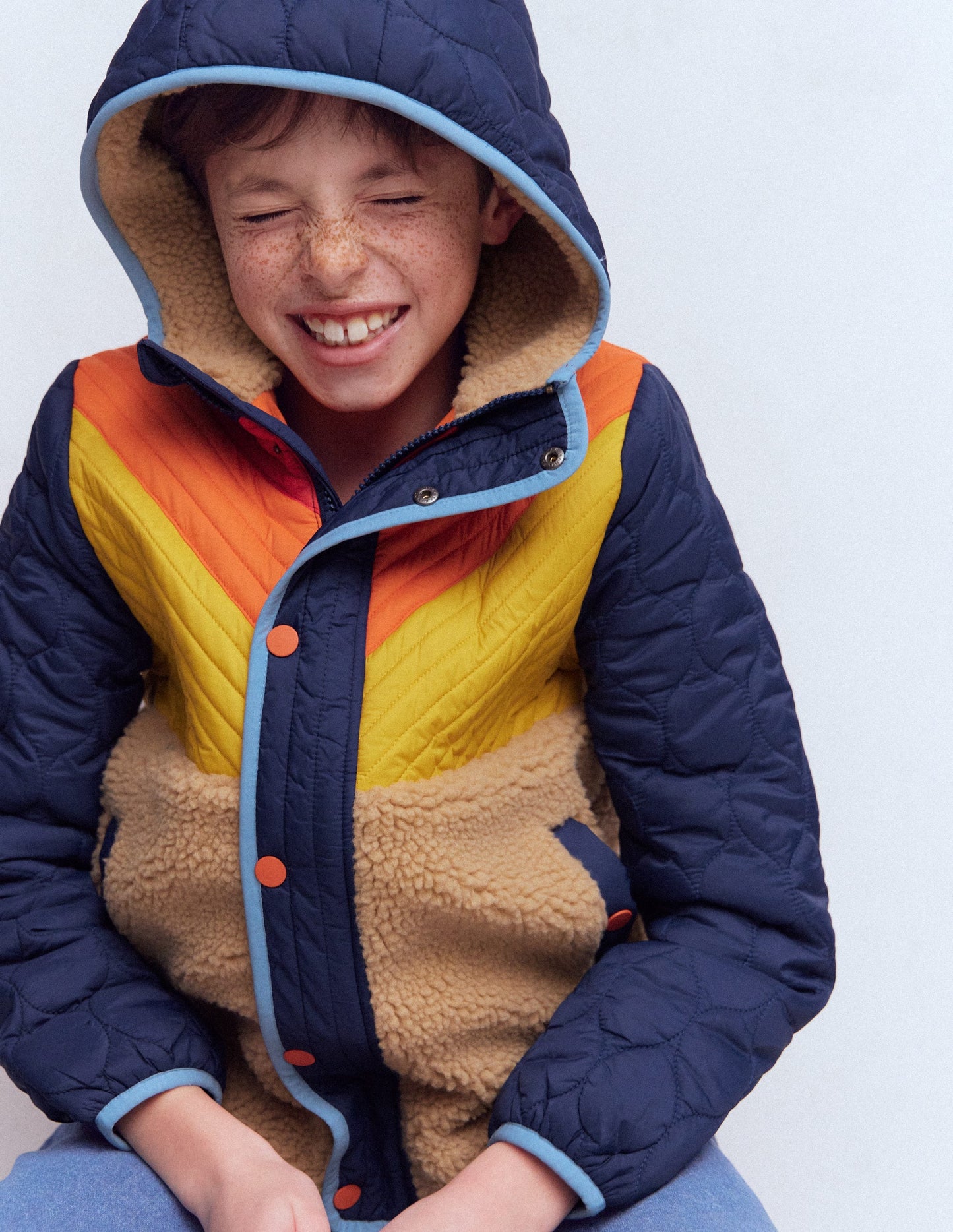 Teddyfell-Jacke mit Chevronmuster-Orange, Bunt