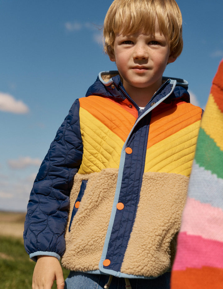 Teddyfell-Jacke mit Chevronmuster-Orange, Bunt