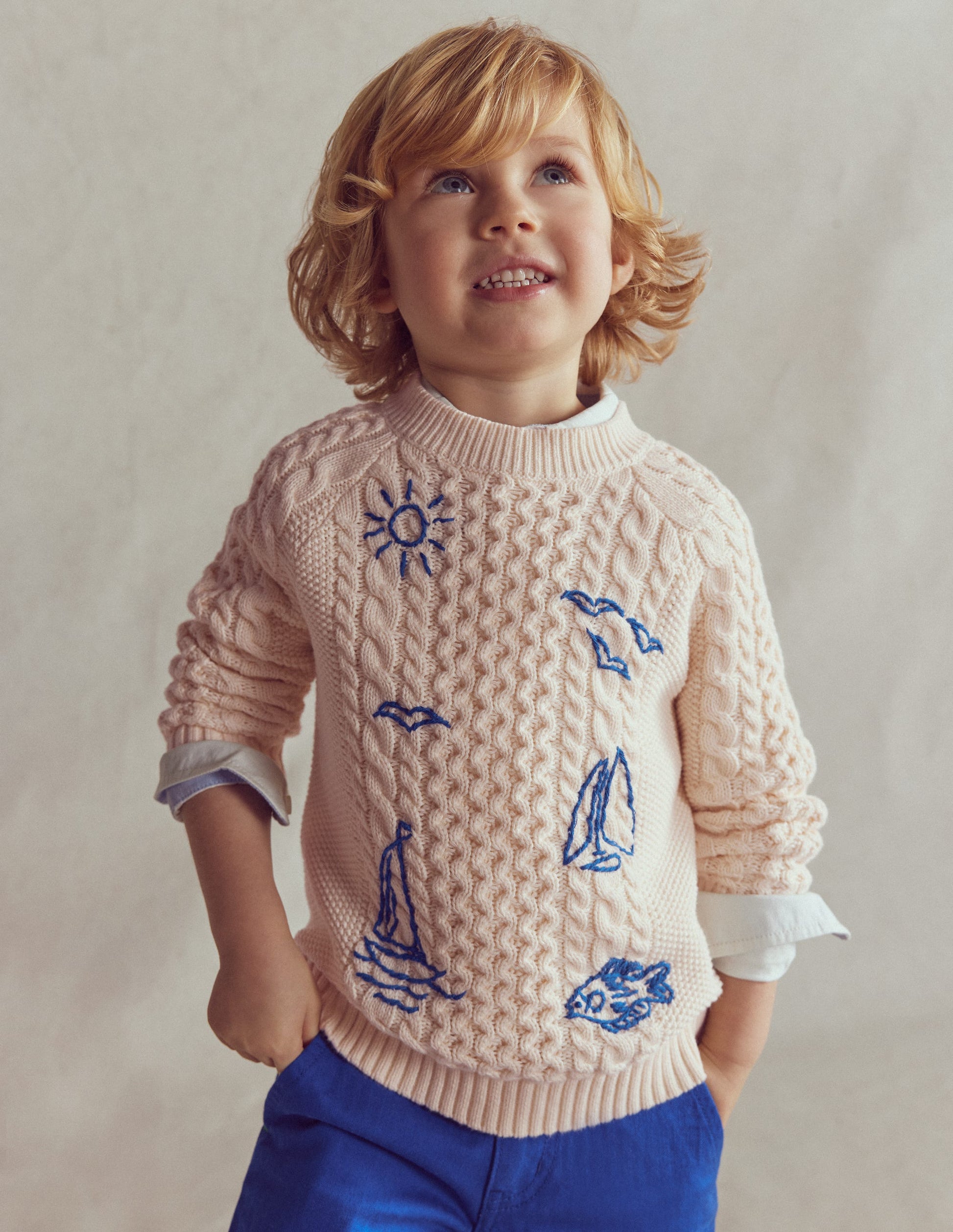 Cable Embroidered Jumper-Warm Ivory-3