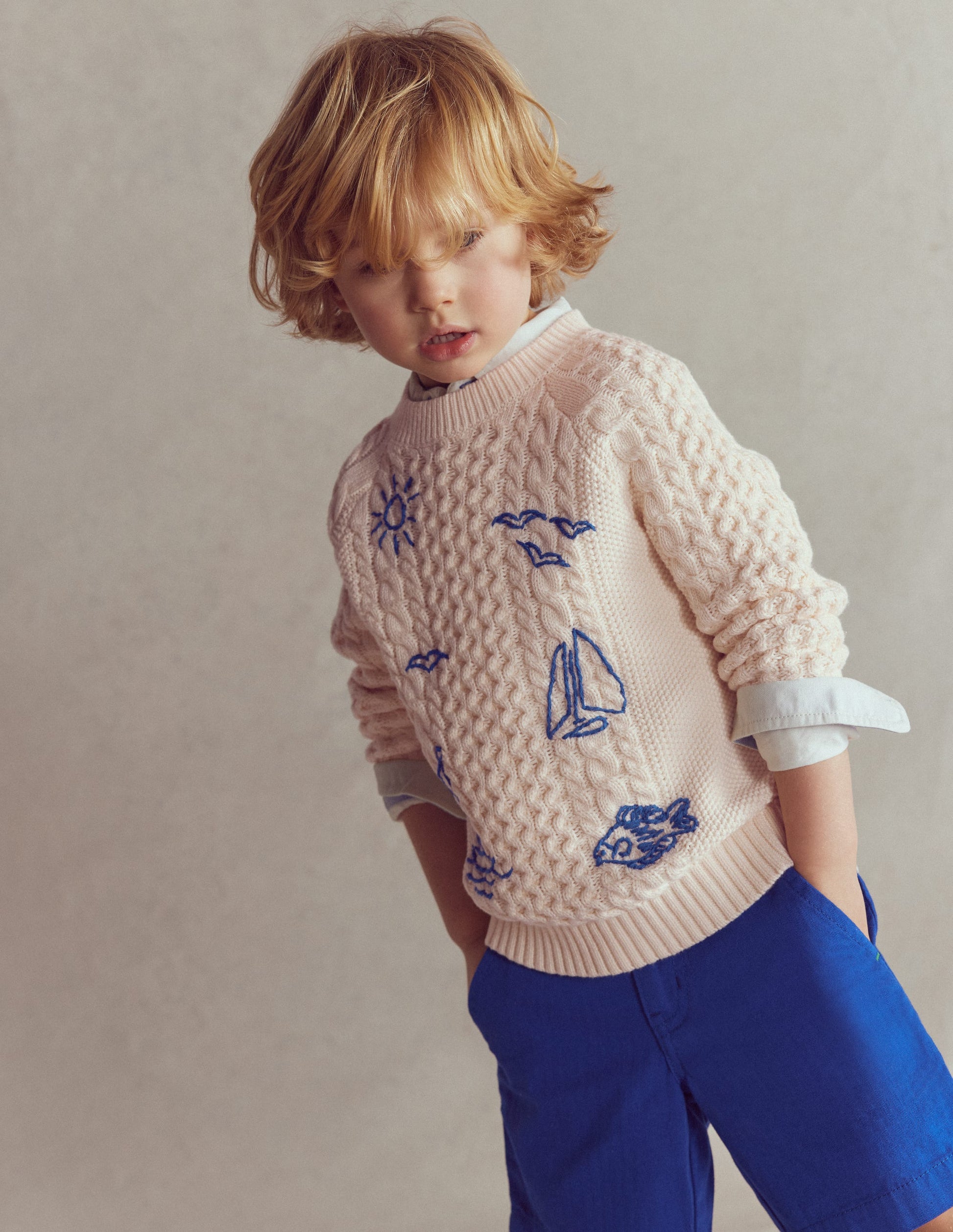 Cable Embroidered Jumper-Warm Ivory-5