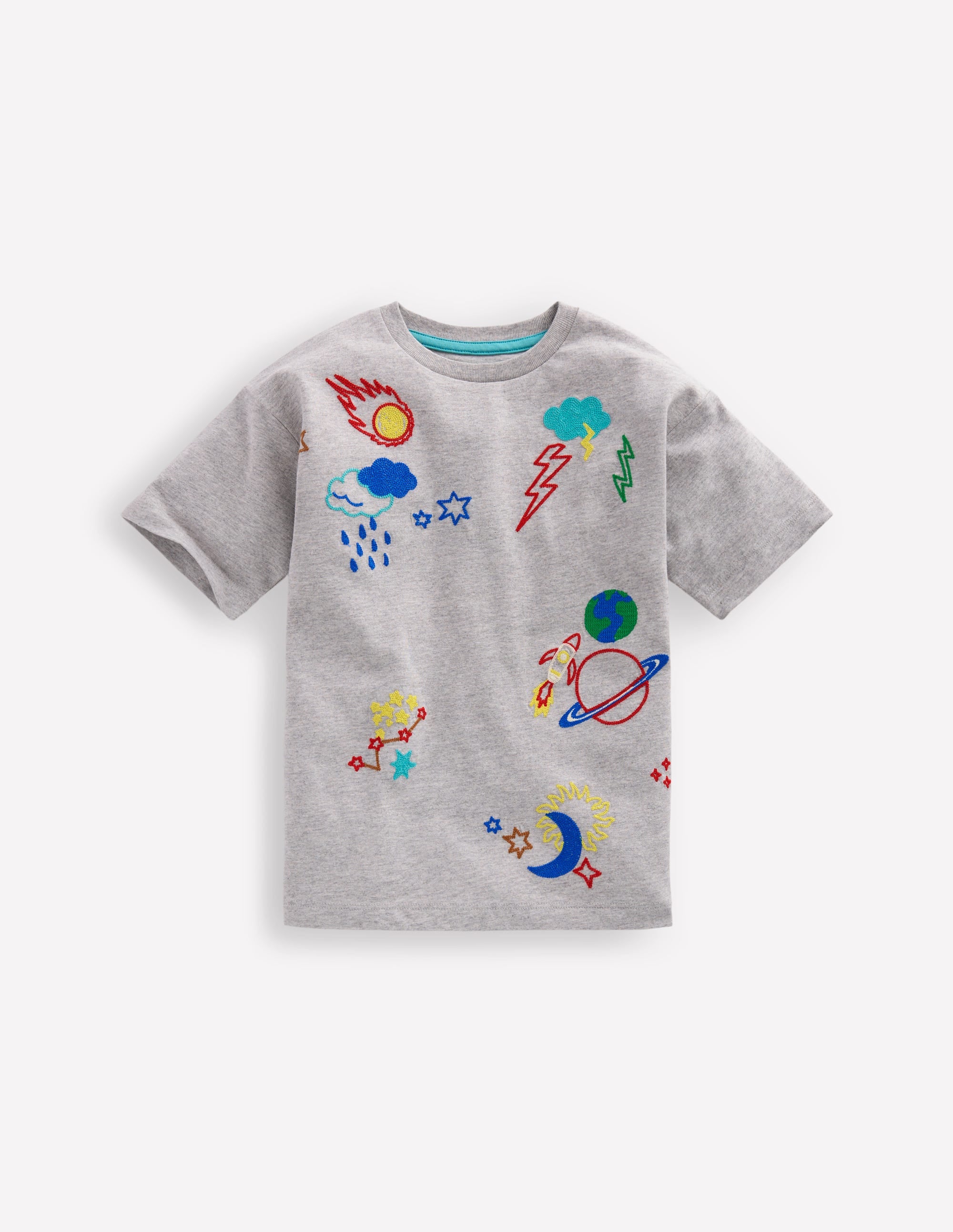 T-shirt décontracté brodé-Espace gris chiné - Image 1