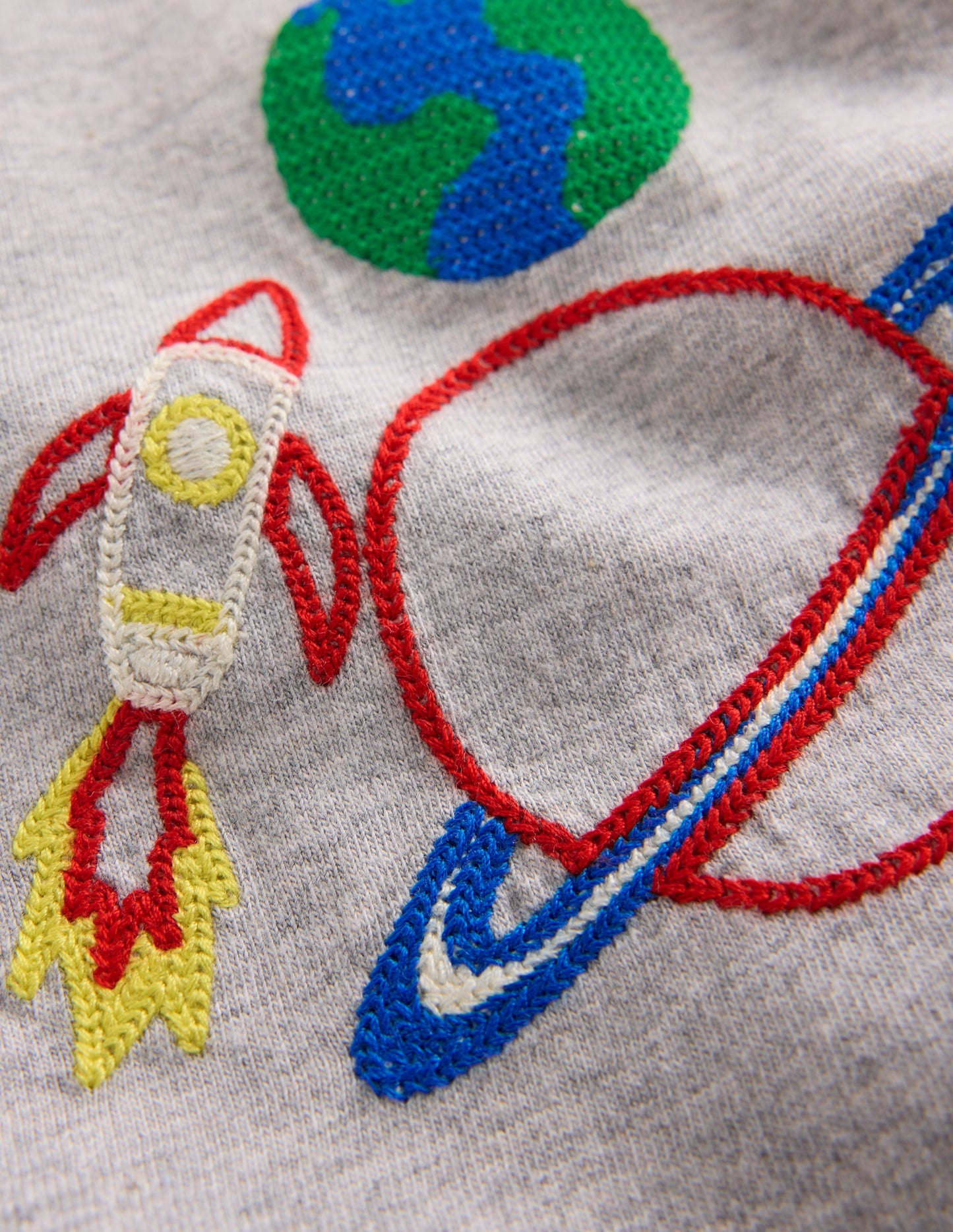 Lockeres T-Shirt mit Stickerei-Grau Meliert, Weltall