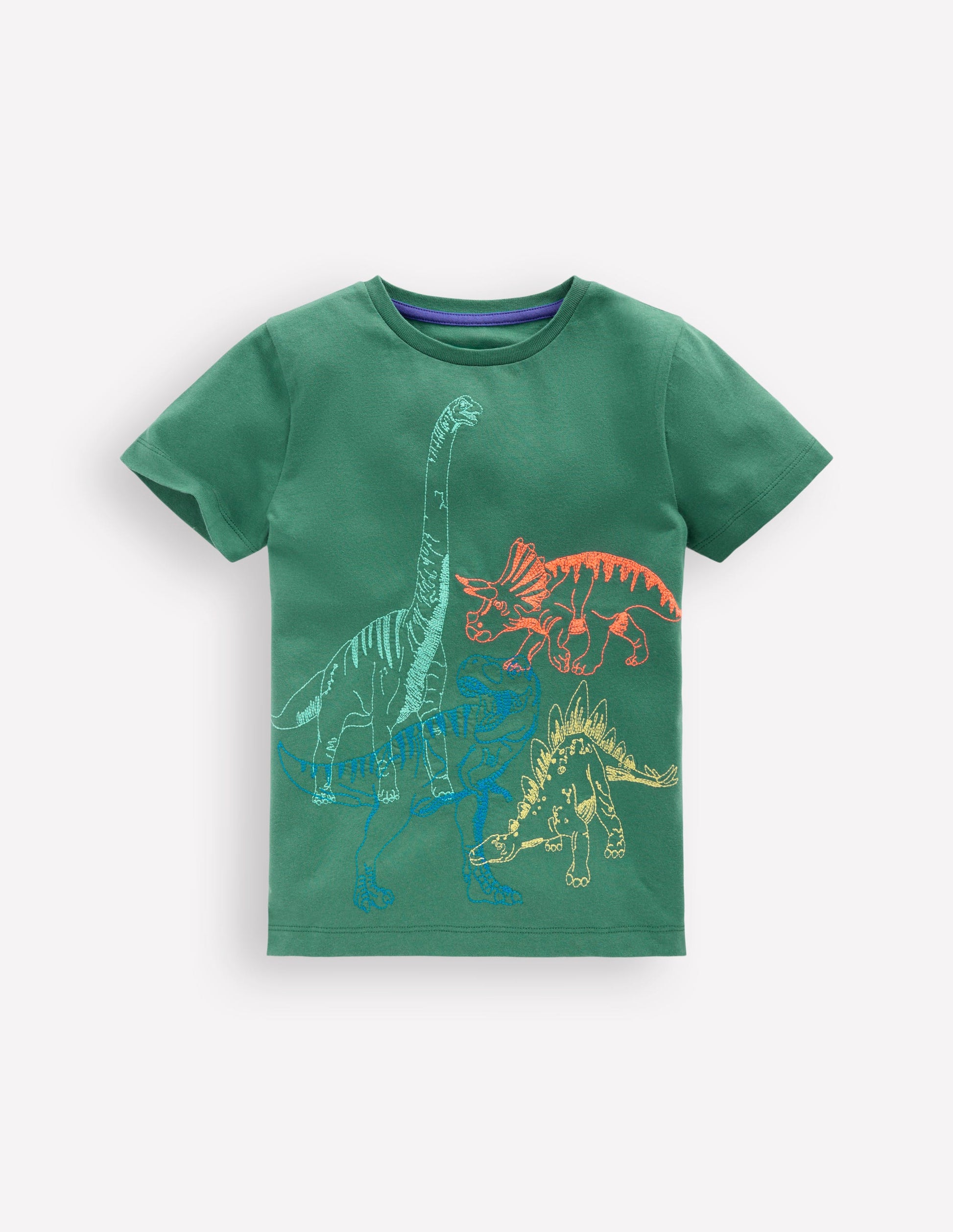 T-shirt à surpiqûres linéaires-Dinos vert épicéa-1