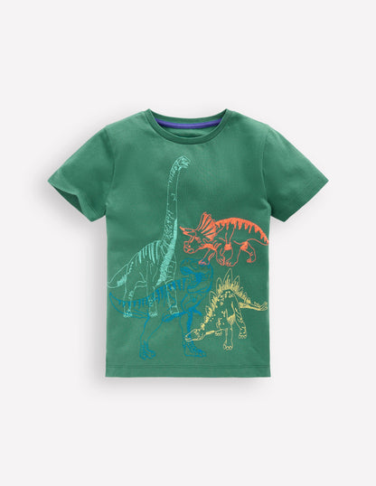 T-shirt à surpiqûres linéaires-Dinos vert épicéa-1