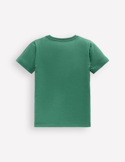 T-shirt à surpiqûres linéaires-Dinos vert épicéa-2
