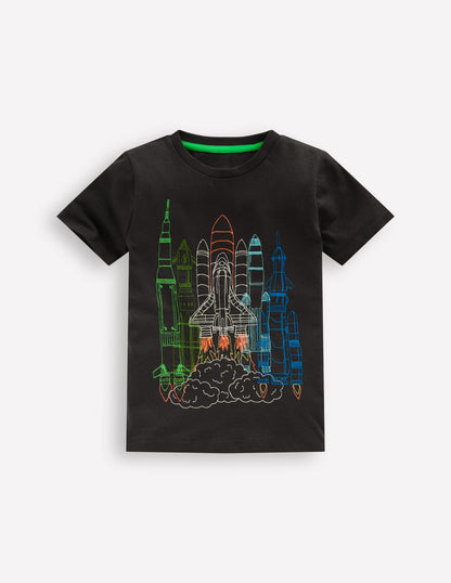 T-shirt à surpiqûres linéaires-Fusée gris ombre-1