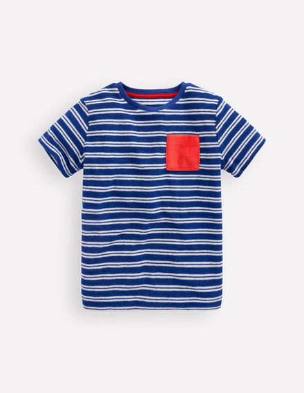 T-Shirt aus Frottee-Saphirblau/Naturweiß