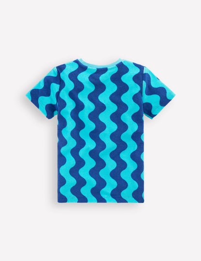 T-Shirt aus Frottee-Blau Wellen-2