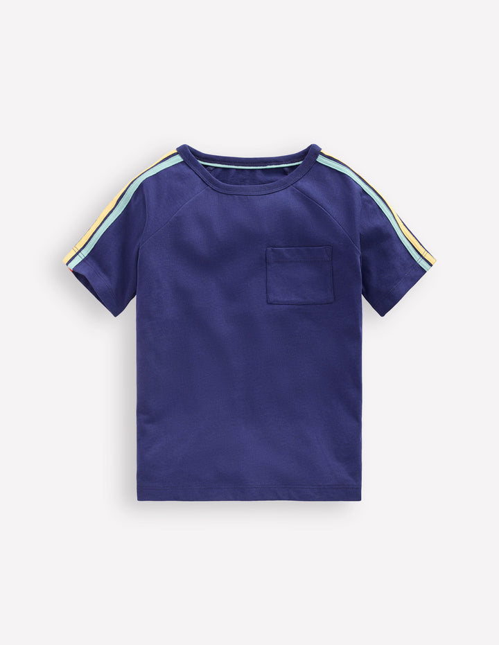 Raglan-T-Shirt mit bunten Streifen-Twilight Blau