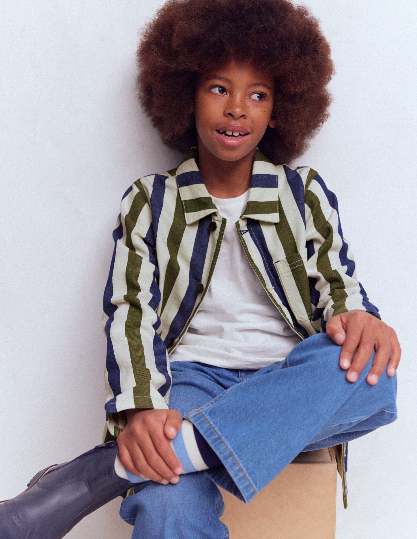 Arbeitsjacke aus Canvas-Blau und Grün Streifen