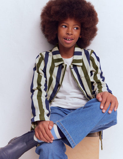 Arbeitsjacke aus Canvas-Blau und Grün Streifen-2