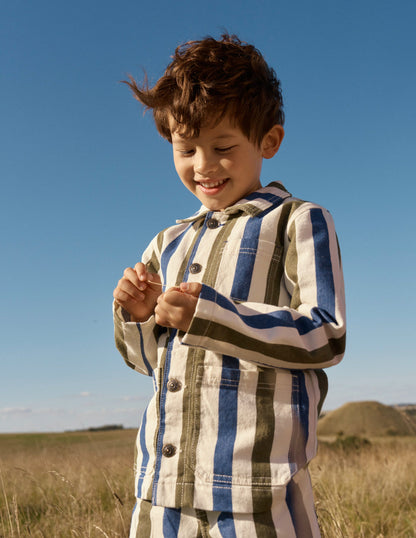 Arbeitsjacke aus Canvas-Blau und Grün Streifen-1