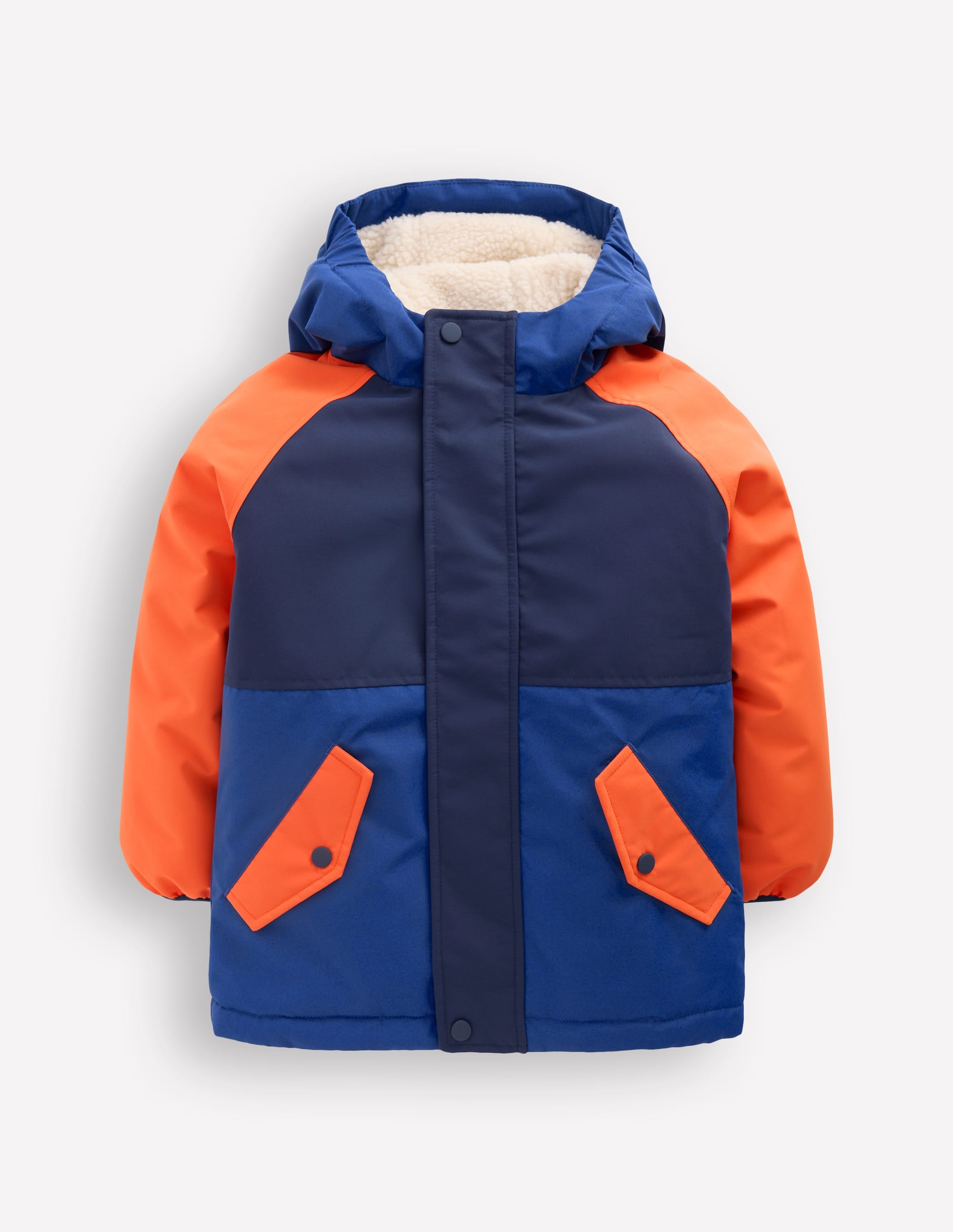 Anorak mit Teddyfutter für Jungen-Orange Blockfarben - Image 4