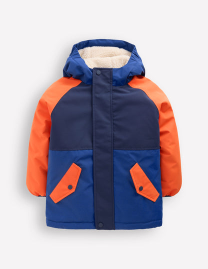 Anorak mit Teddyfutter für Jungen-Orange Blockfarben-4