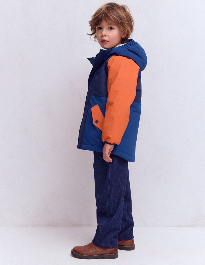 Anorak mit Teddyfellfutter-Orange Blockfarben