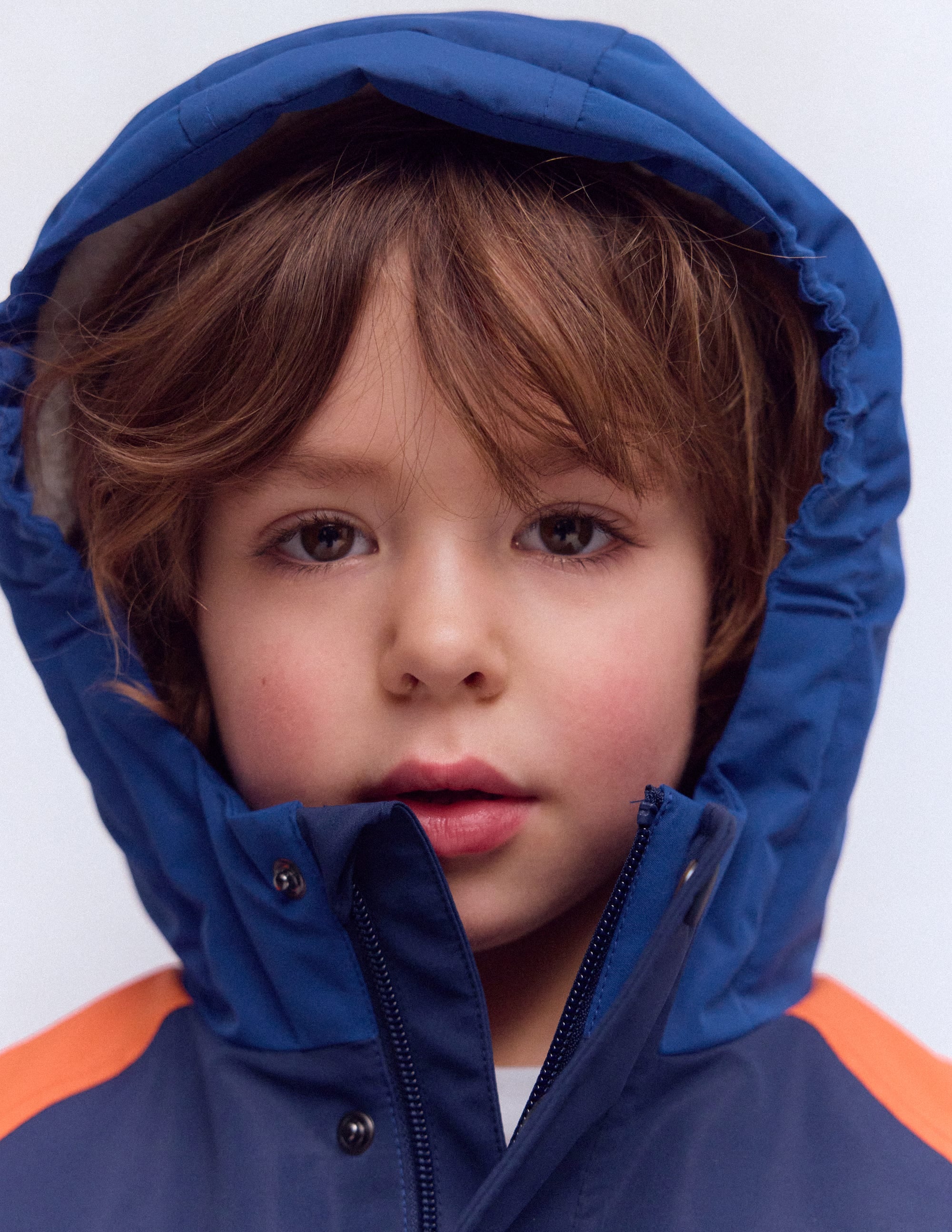 Anorak mit Teddyfutter für Jungen-Orange Blockfarben - Image 2