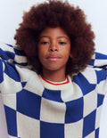 Pull à motif-Damier bleu connecté