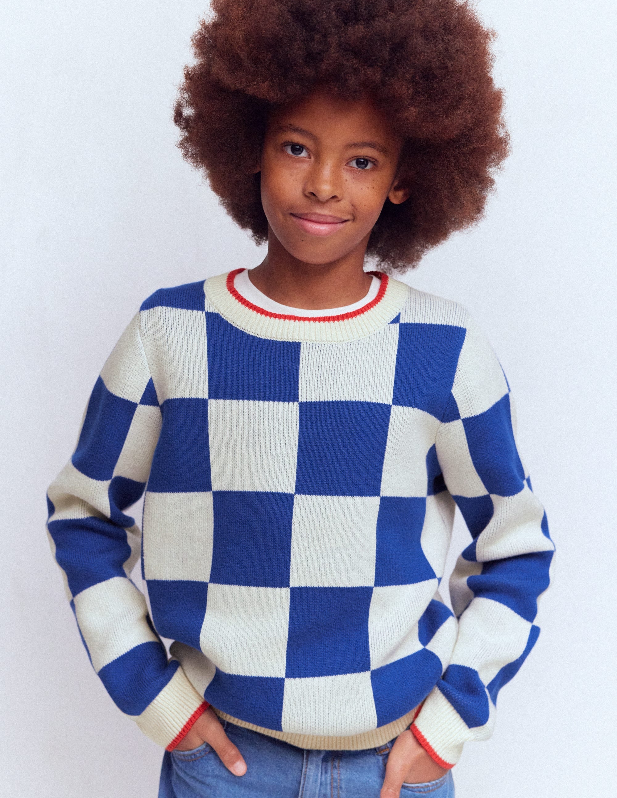 Pull à motif-Damier bleu connecté - Image 3