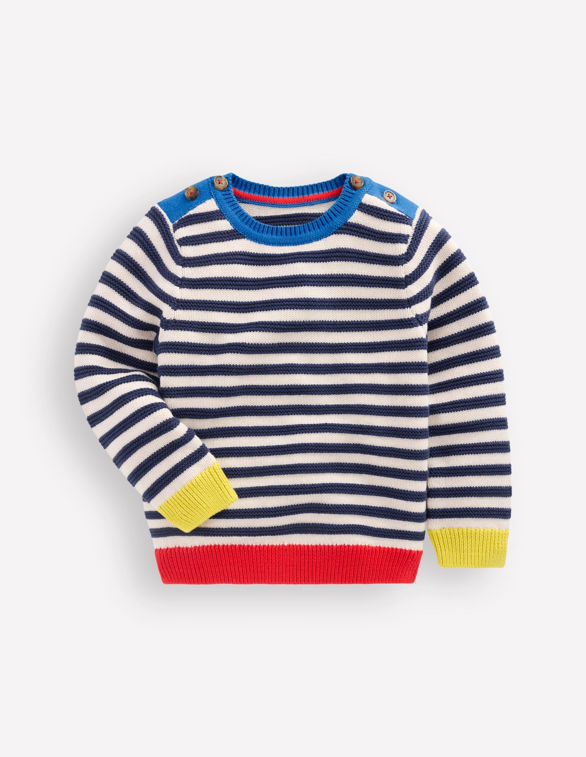 Grobstrickpullover-Marineblau Meliert und Beige Streifen - Image 4