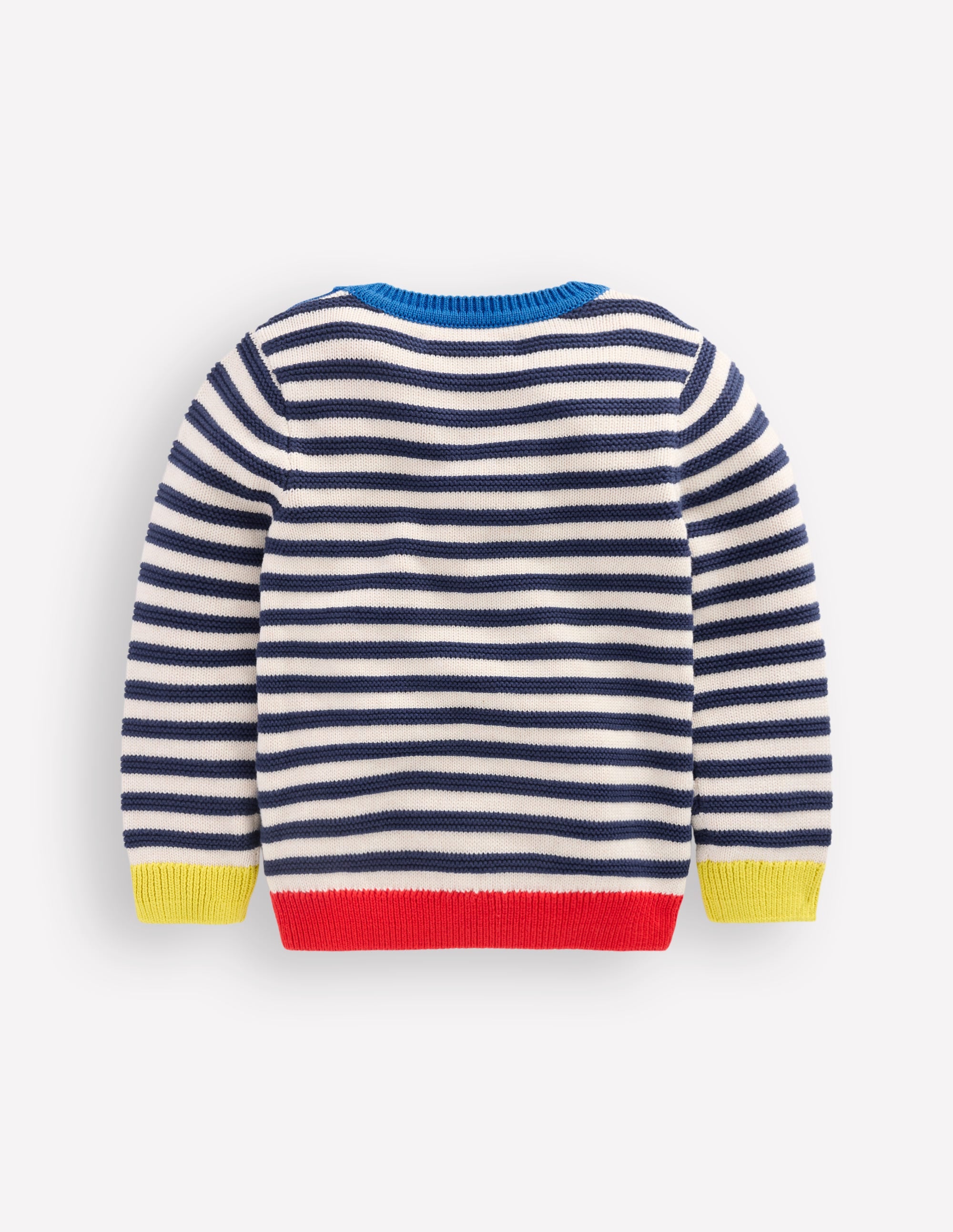 Grobstrickpullover-Marineblau Meliert und Beige Streifen - Image 5