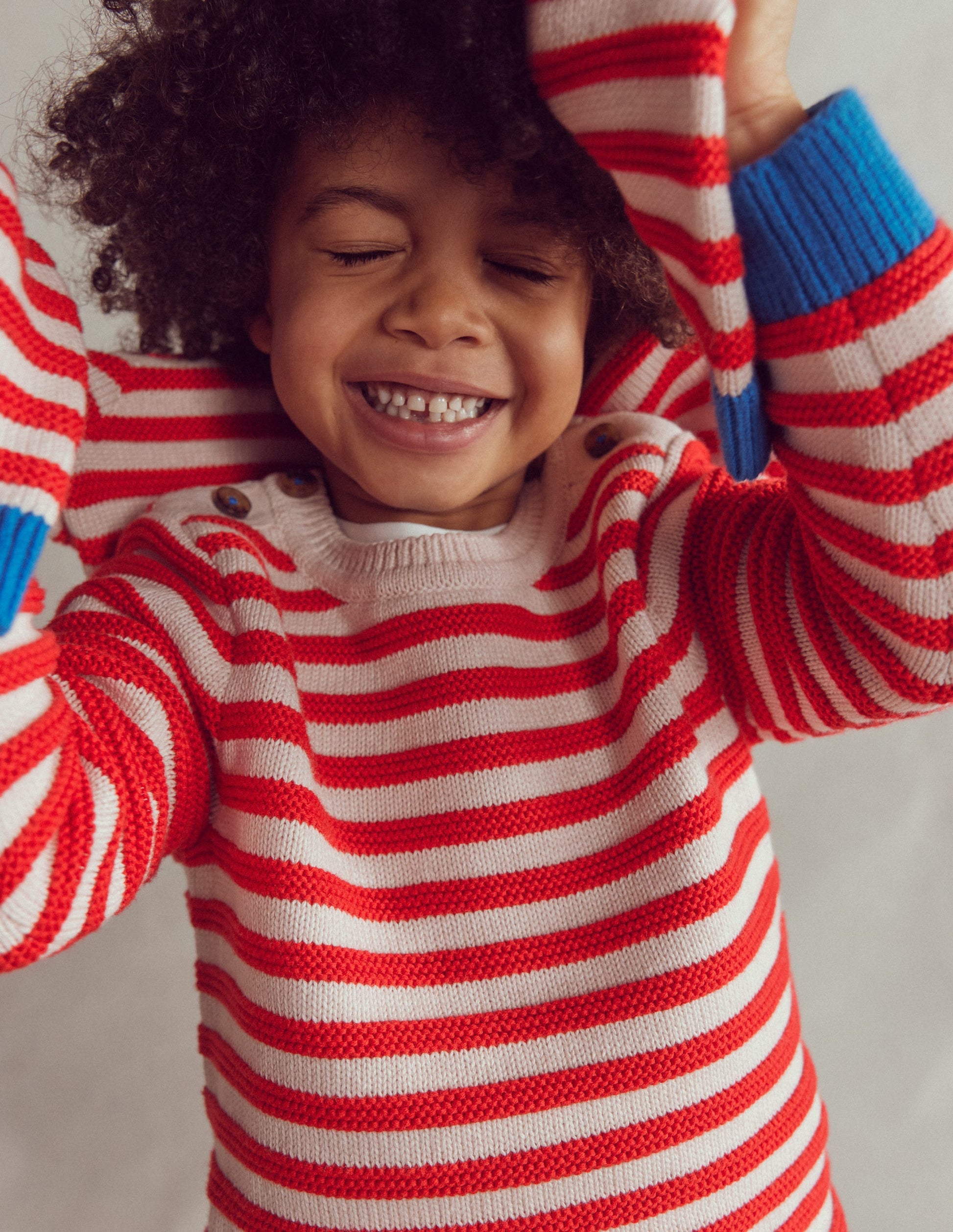 Grobstrickpullover-Knallrot/Beige Meliert Streifen-3