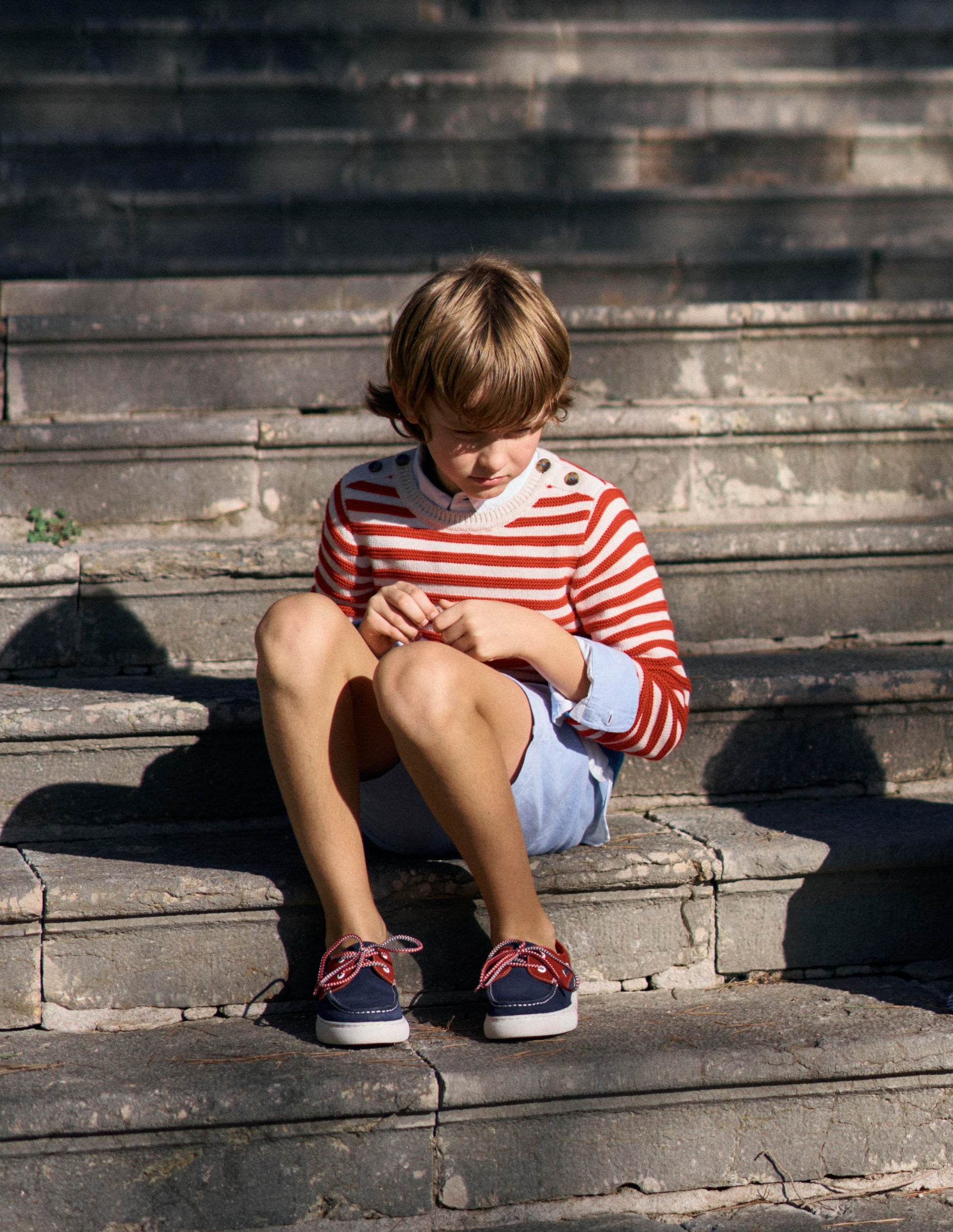 Grobstrickpullover-Knallrot/Beige Meliert Streifen-7