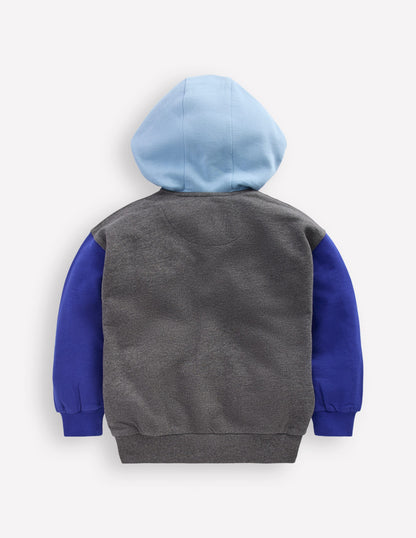 Kapuzenjacke in Blockfarben-Dunkelgrau, Blockfarben-2
