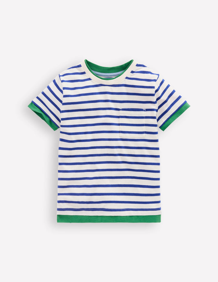 Doppellagiges T-Shirt-Leuchtendes Blau/Naturweiß