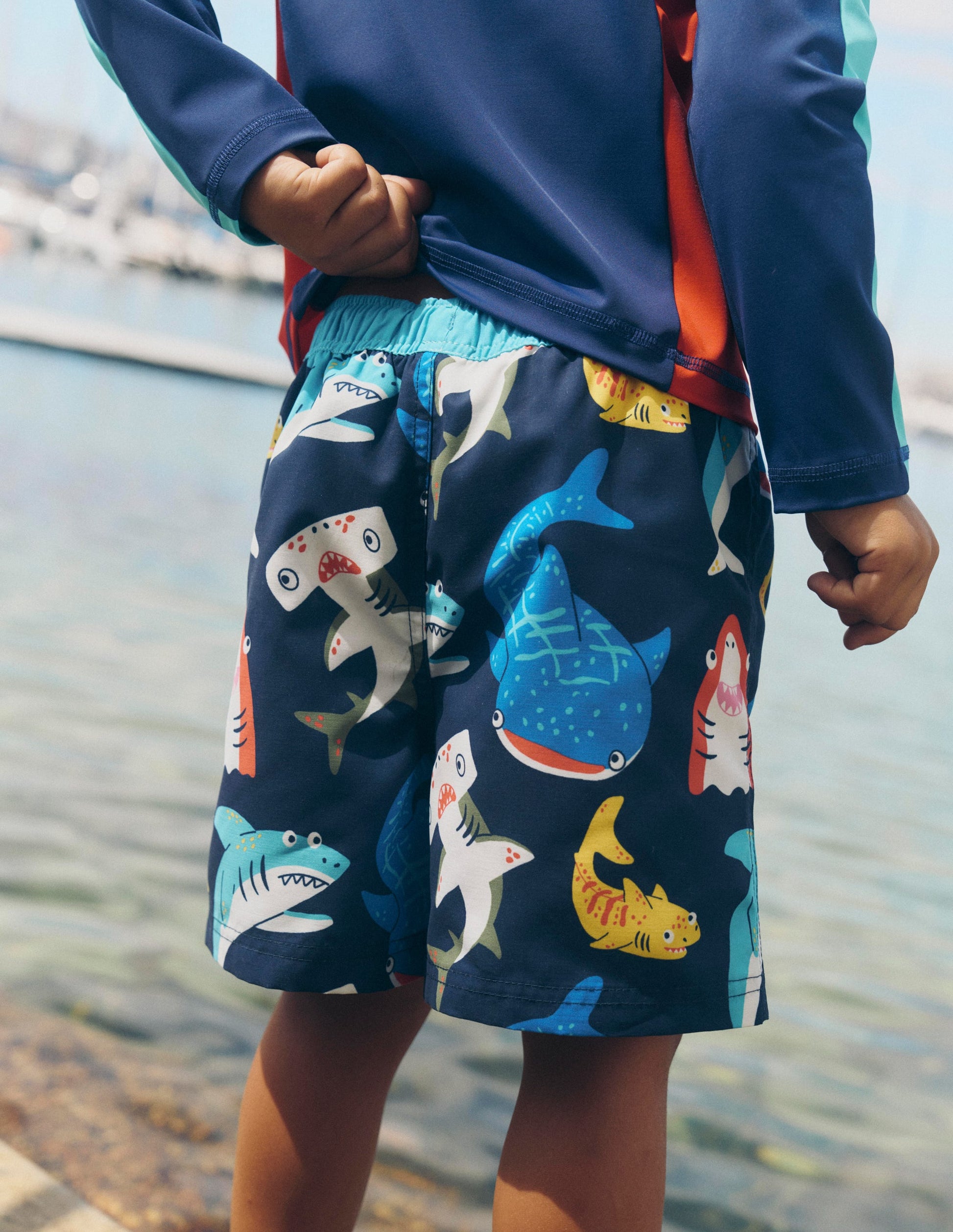 Short de bain-Requins bleu marine universitaire-4