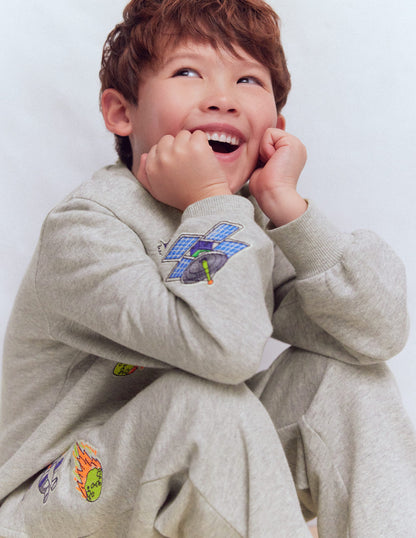 Bas de jogging à écussons-Motif spatial gris-4