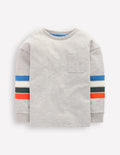 Lässiges, mittelschweres Langarmshirt-Grau Meliert