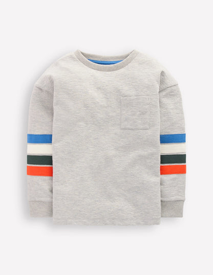 Lässiges, mittelschweres Langarmshirt-Grau Meliert-1