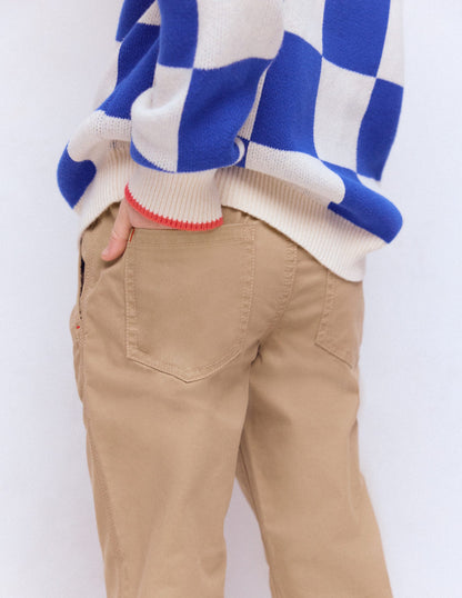 Slim Pull-on Trousers-Greige-3