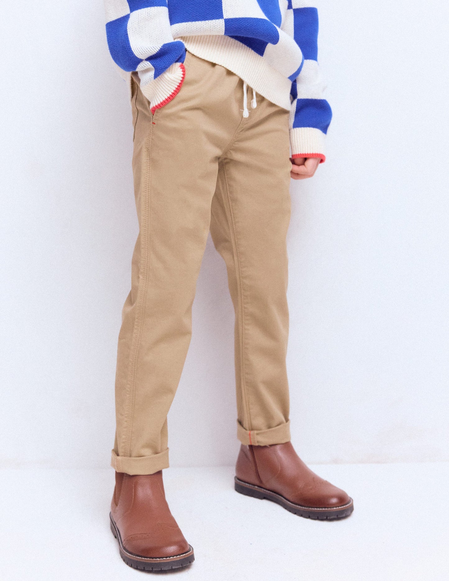 Slim Pull-on Trousers-Greige