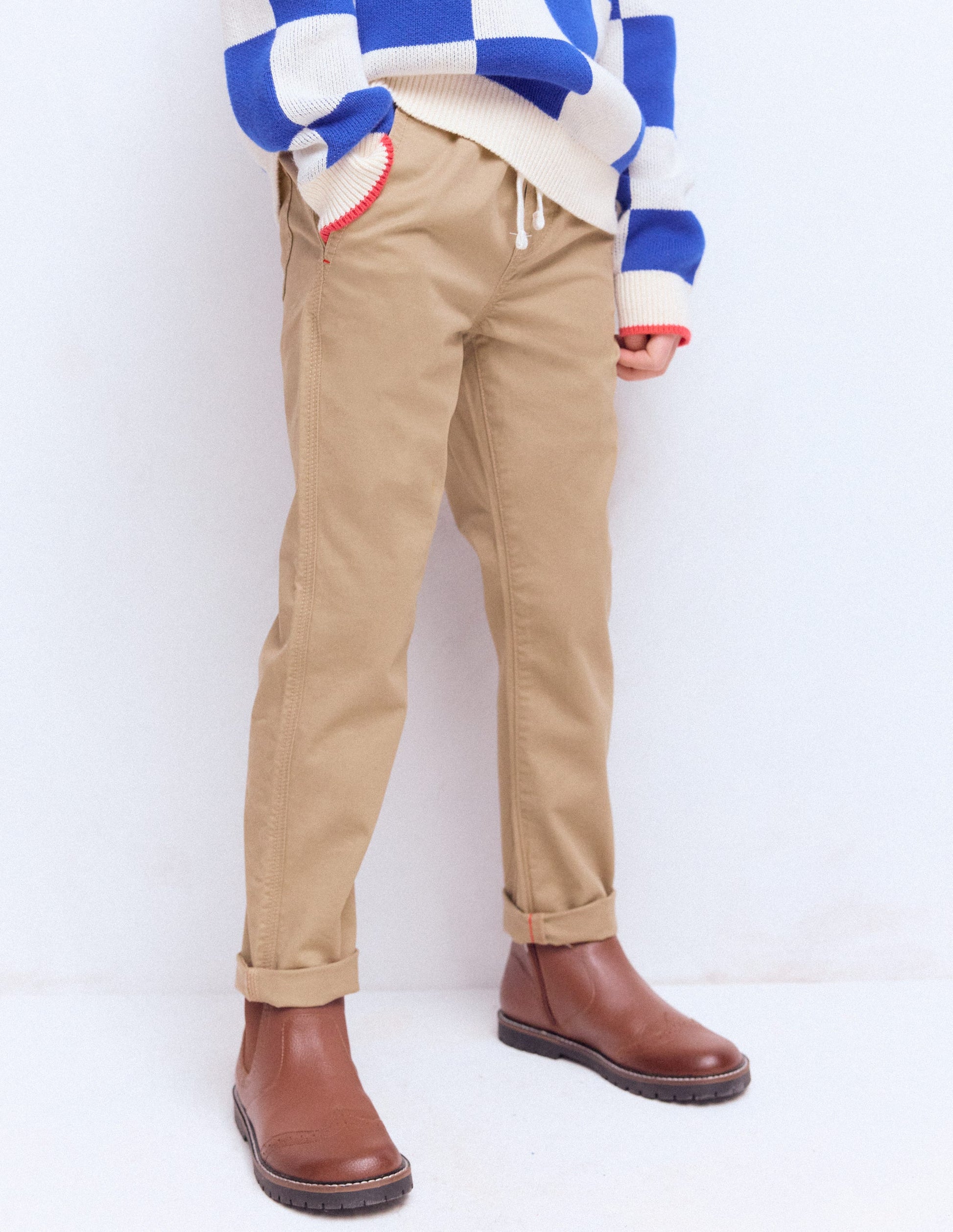 Slim Pull-on Trousers-Greige-4