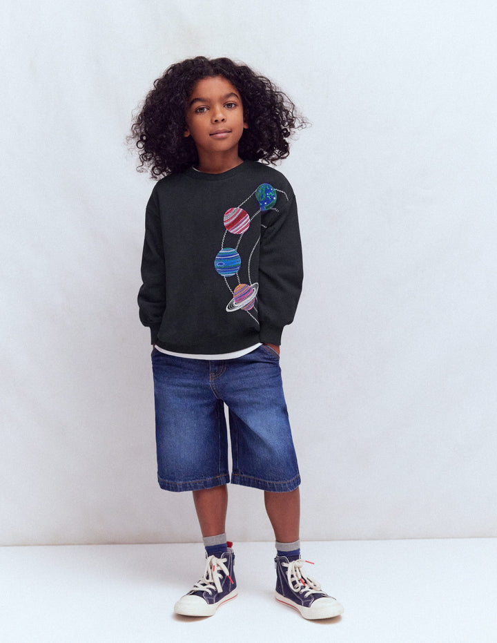 Besticktes Sweatshirt-Schattengrau Weltall