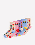 5 paires de chaussettes à détails fun fille-Motif Sunflower Garden